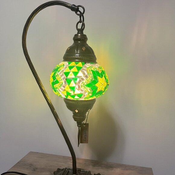 Mosaic Table Lamp Green  Bedside Lampshade Light - Picture 3 of 9
